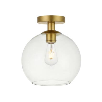 Front. Living District - Baxter 1 Light Brass Flush Mount With Clear Glass - Brass And Clear.
