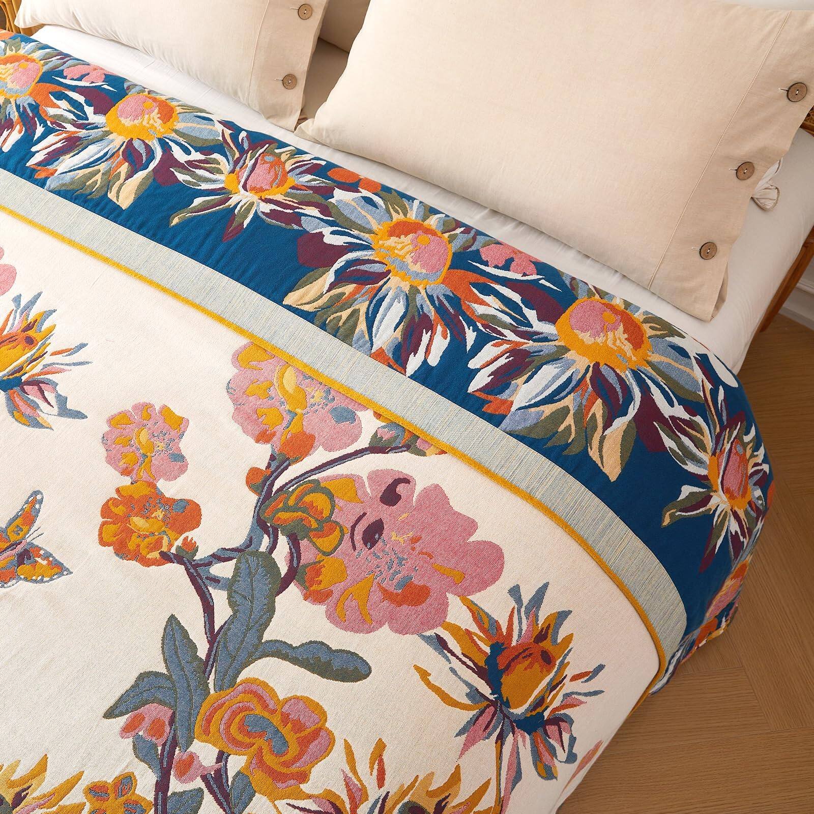 Alt View 8. Dapper Styles - Boho Throw Blanket Cotton Soft For Bed 60 x80 Reversible Breathable Lightweight Fall Blankets All Seasons - 01-lnk and Wash-(90"x108")King.