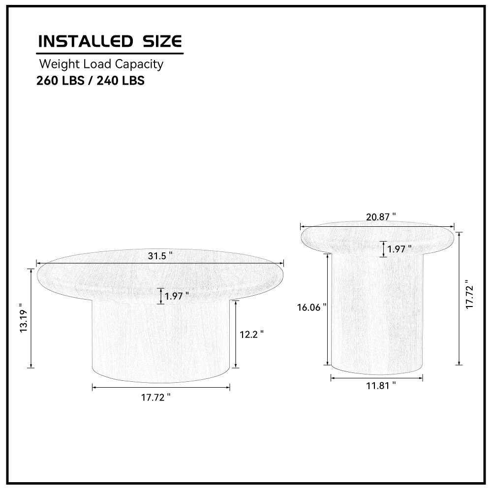 INSTALLED SIZE  
Weight Load Capacity  
260 LBS / 240 LBS  

20.87"  
13.19"  
31.5"  
1.97"  
12.2"  
16.06"  
1.97"  
17.72"  
17.72"  
11.81"