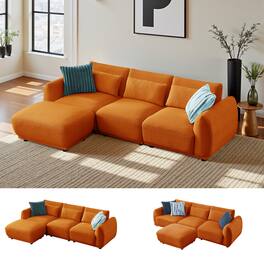 Meqiodas - Modern Sectional Sofa, Modular L-Shaped Cloud Couch, Convertible Modular Sectional Sofa with Ottoman - Orange(3+1)
