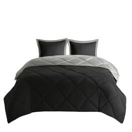 Gracie Mills - Vicente Reversible Diamond Quilt Down Alternative Comforter Set with 3M Scotchgard Protection - Black/Grey