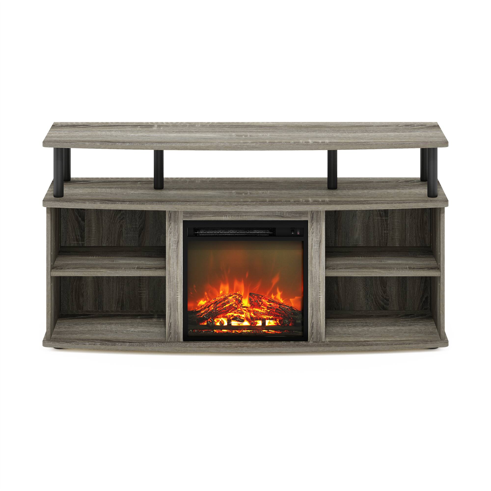 Alt View 2. Furinno - Jensen Open Shelving Storage Fireplace Entertainment Center for TV up to 55 Inch - French Oak Grey/Black.