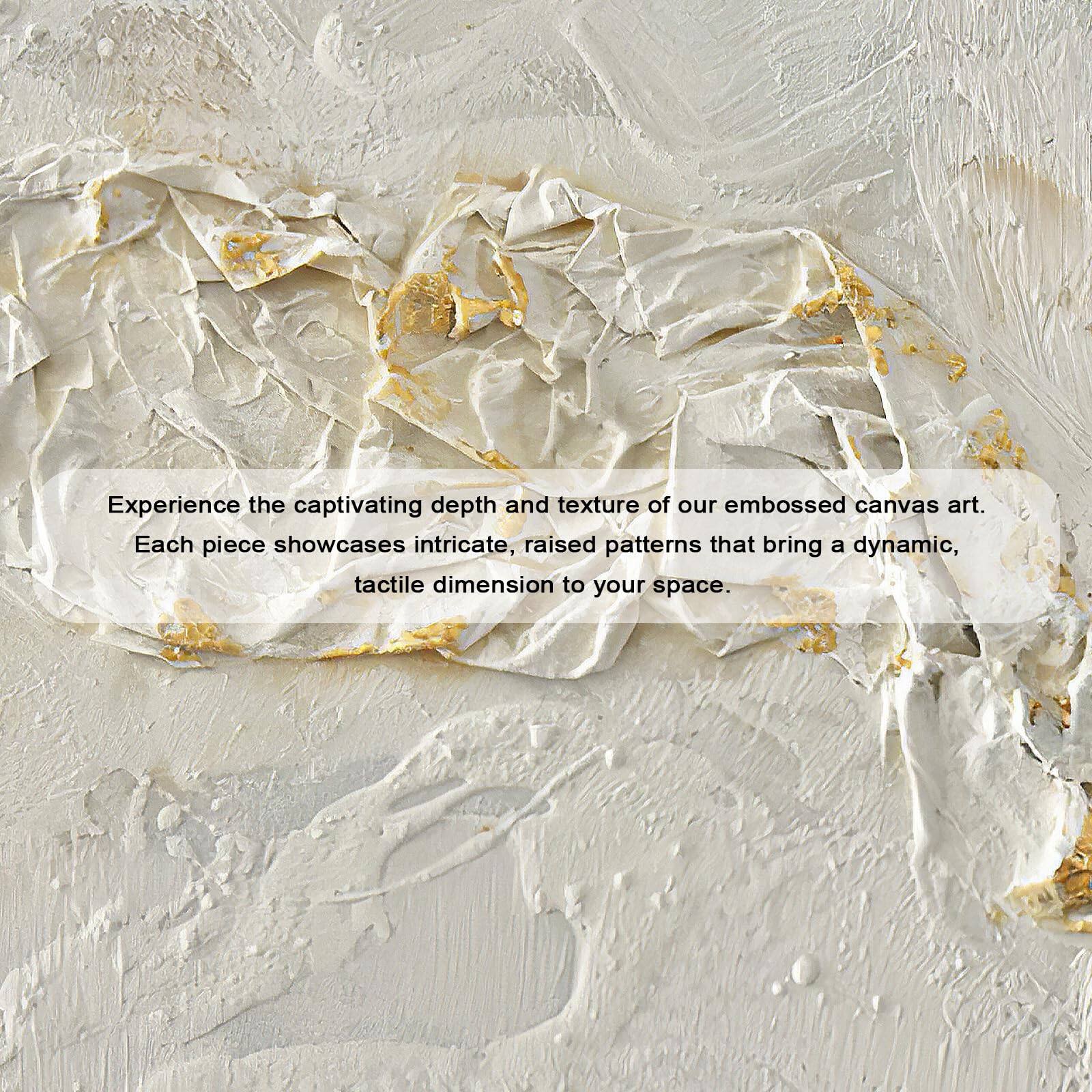 Experience the captivating depth and texture of our embossed canvas art. Each piece showcases intricate, raised patterns that bring a dynamic, tactile dimension to your space.