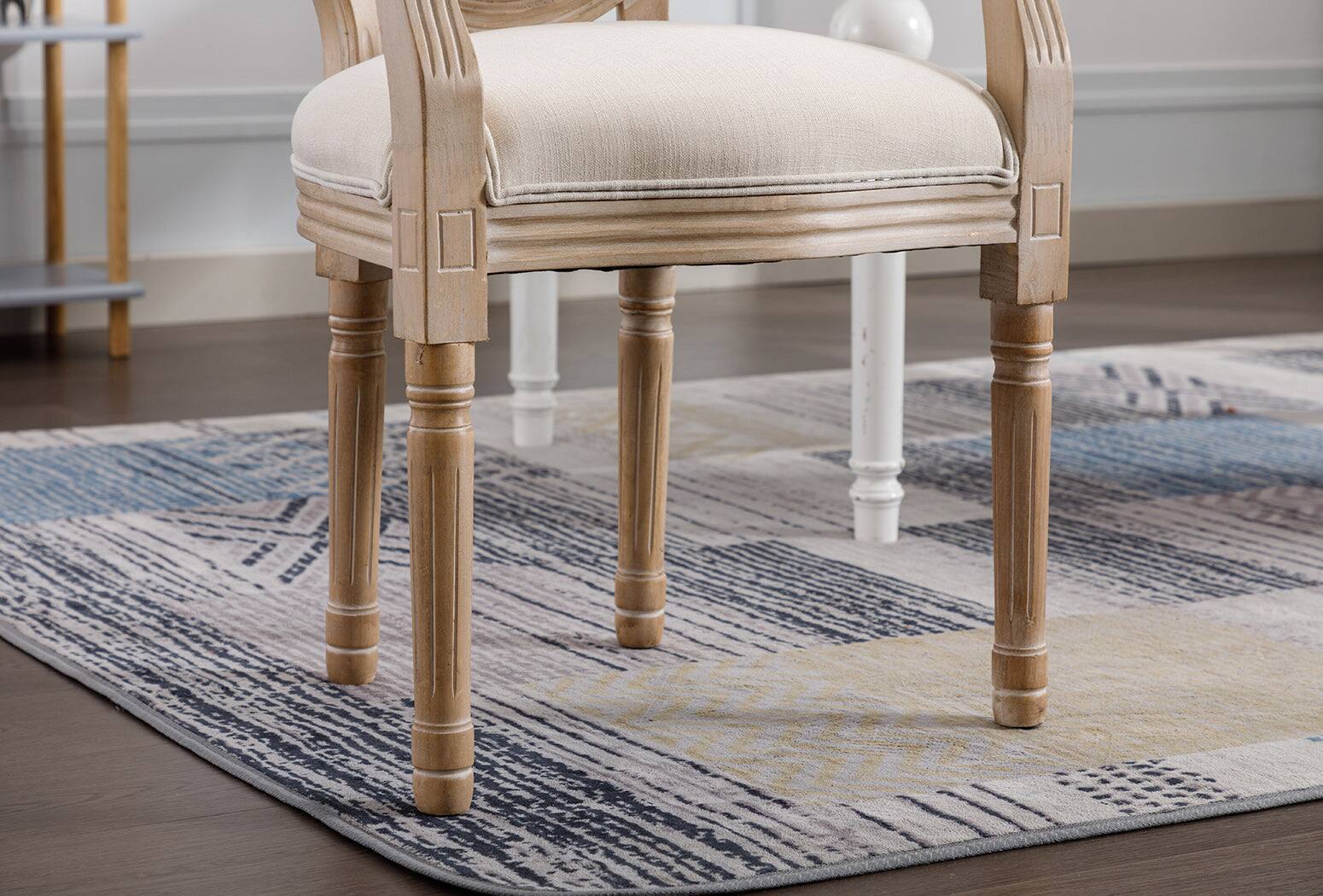Alt View 3. Boyel Living - Beige French Vintage Upholstered Fabric Dining Armchair Set of 2 - Cream.