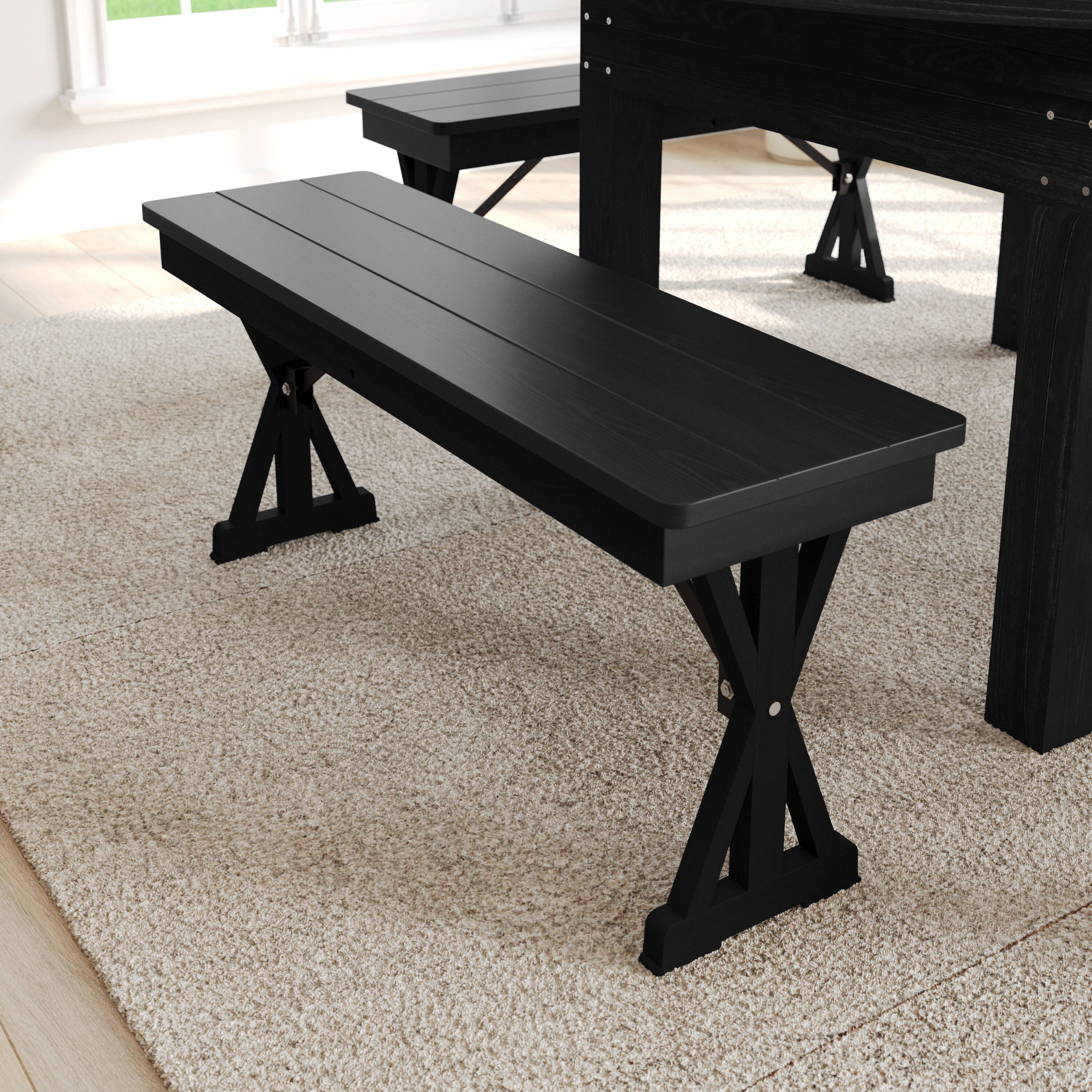 Alt View 4. Flash Furniture - HERCULES 40" x 12" Black Wash Commercial Antique Solid Pine Farmhouse Folding Bench with Foldable Locking X-Legs - Black.