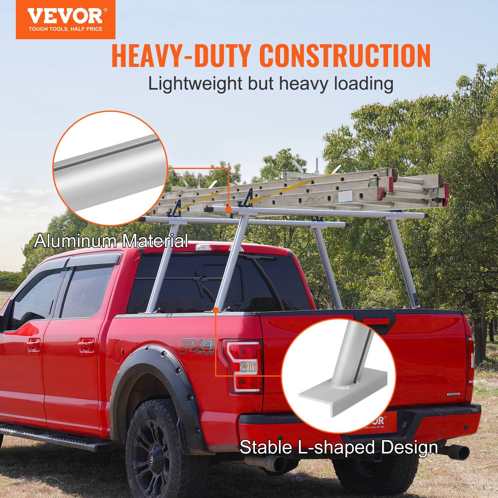 VEVOR  
TOUGH TOOLS, HALF PRICE  

HEAVY-DUTY CONSTRUCTION  
Lightweight but heavy loading  

Aluminum Material  

Stable L-shaped Design