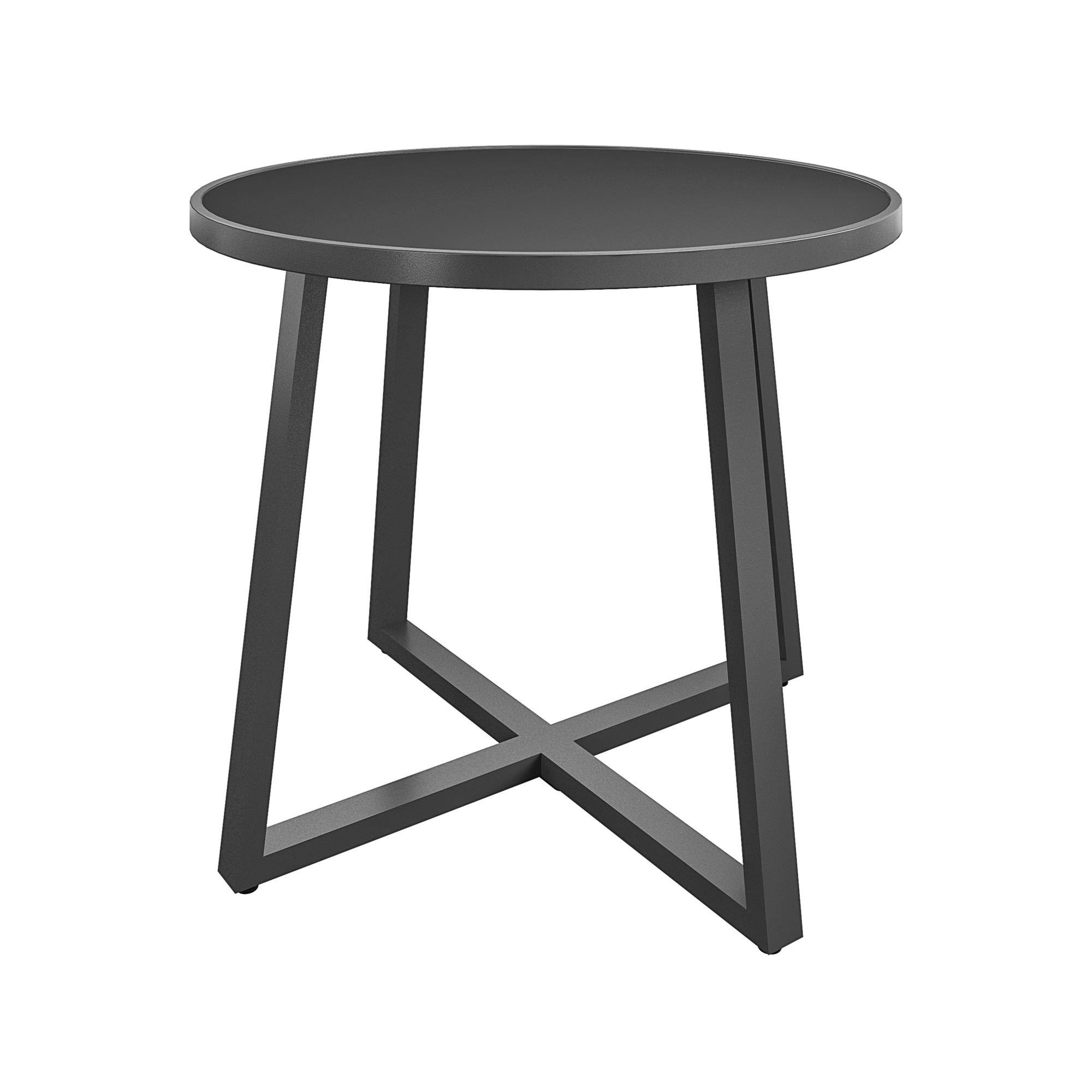 Front. Ecooso - 35" Round Indoor Outdoor Dining Table with Steel Frame and Glass Top for 4 Person Seating - Dark Gray.