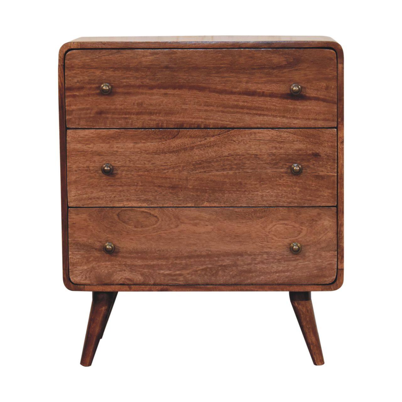 Angle. Artisan Furniture - Artisan Furniture Solid Wood Curved Honey Caramel Chest, 3 Drawers, Brown - Brown.