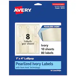 Avery - Pearlized Ivory Lollipop Labels, 1" x 4", 80ct - White