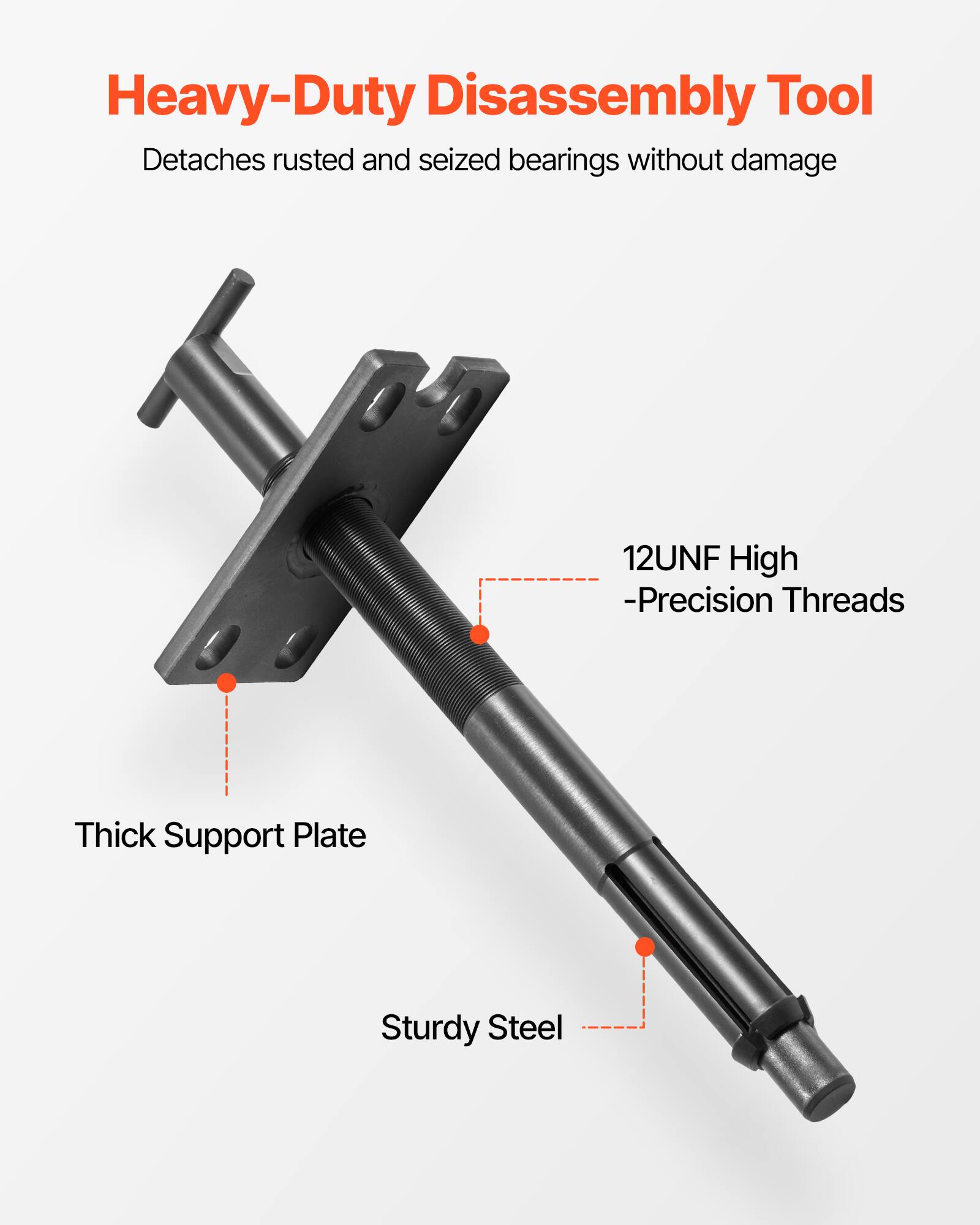 Heavy-Duty Disassembly Tool  
Detaches rusted and seized bearings without damage  

12UNF High-Precision Threads  
Thick Support Plate  
Sturdy Steel
