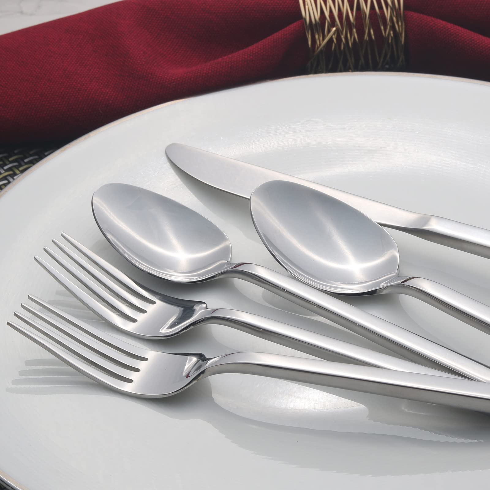 Left. Dazzed Corner - 20-Piece Stainless Steel Flatware Set, Cutlery Set, Silverware Set Service for 4 Dishwasher Safe - Silver.
