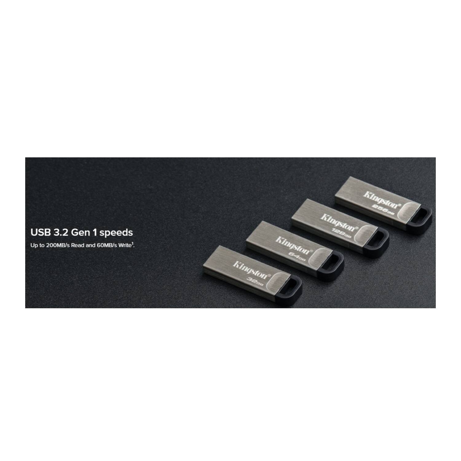 USB 3.2 Gen 1 speeds  
Up to 200MB/s Read and 60MB/s Write*  

Kingston  
Kingston  
Kingston  
Kingston