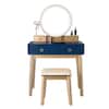 Front. Costway - Costway Vanity Makeup Table Touch Screen 3 Lighting Modes Dressing Table Set - Navy Blue.
