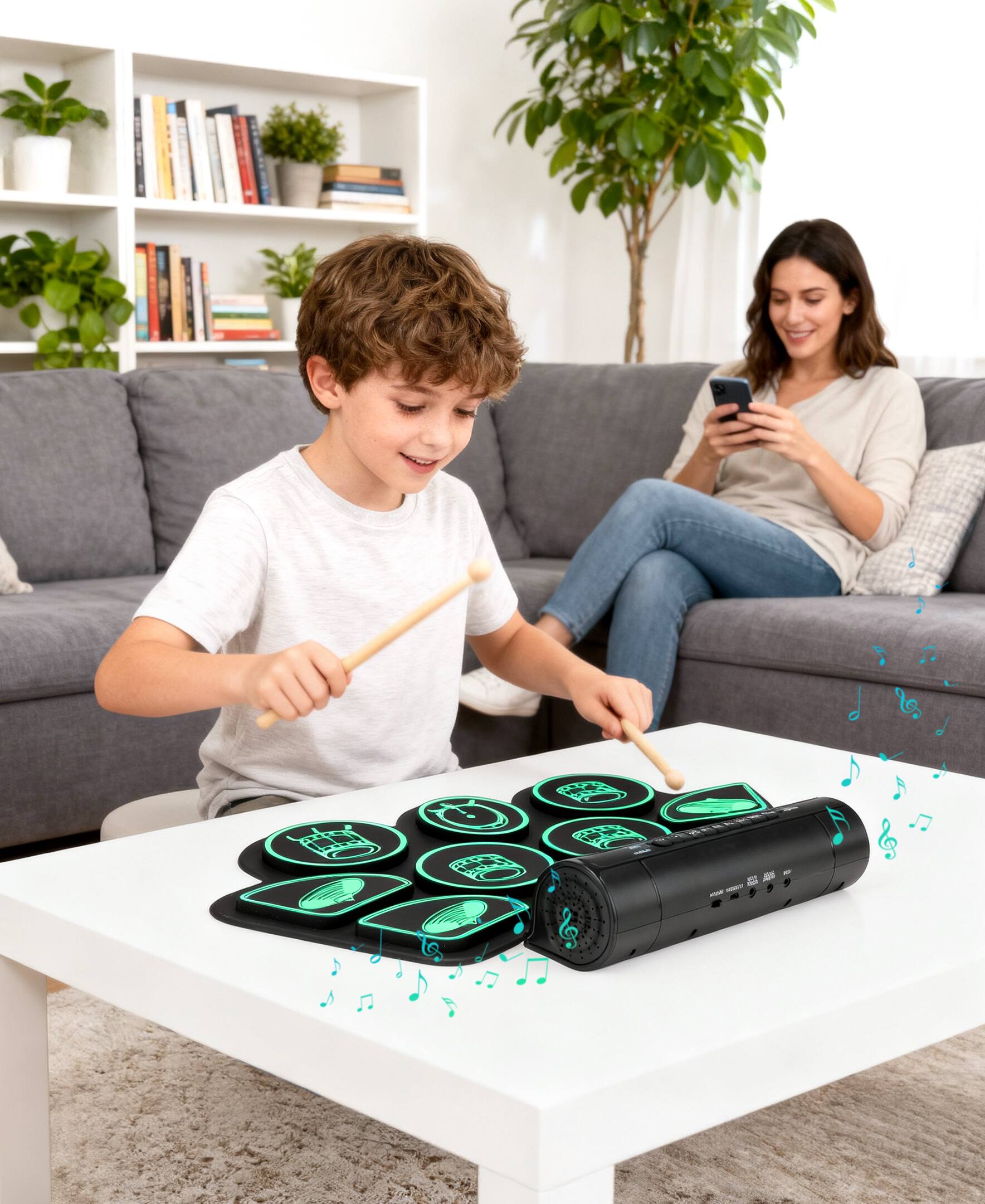 Alt View 4. Sugift - Kids Roll-Up Electronic Drum Set with Speakers, Headphone Jack & Foot Pedals - Green - Green.