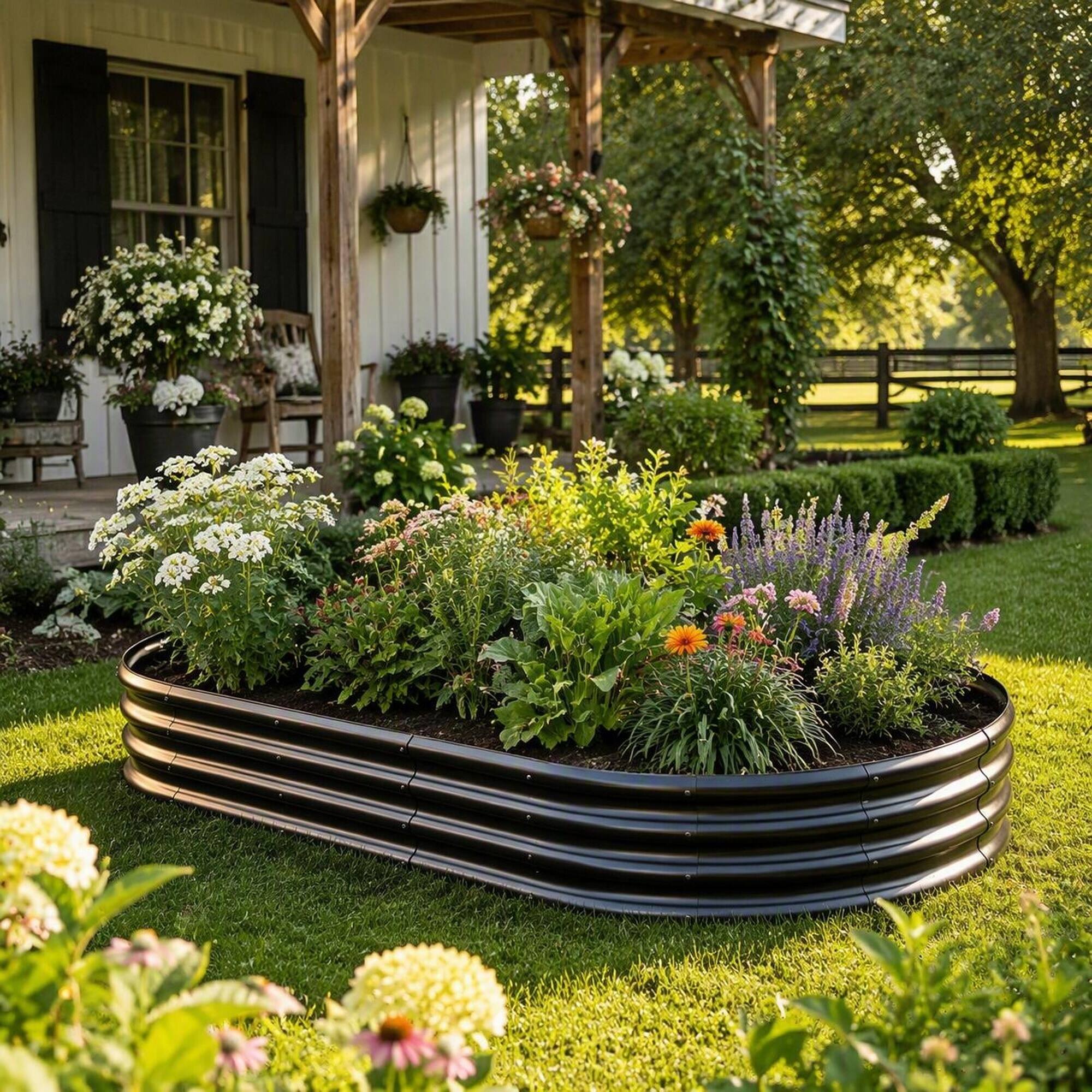 Angle. RYHNUYNE - Galvanized Raised Garden Bed 8x4x1ft Heavy Duty Metal Planter Box for Vegetables Herbs and Flowers Rust-Proof - Black.