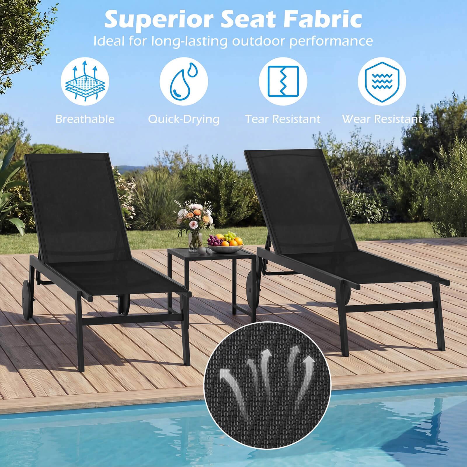 Superior Seat Fabric  
Ideal for long-lasting outdoor performance  
Breathable  
Quick-Drying  
Tear Resistant  
Wear Resistant