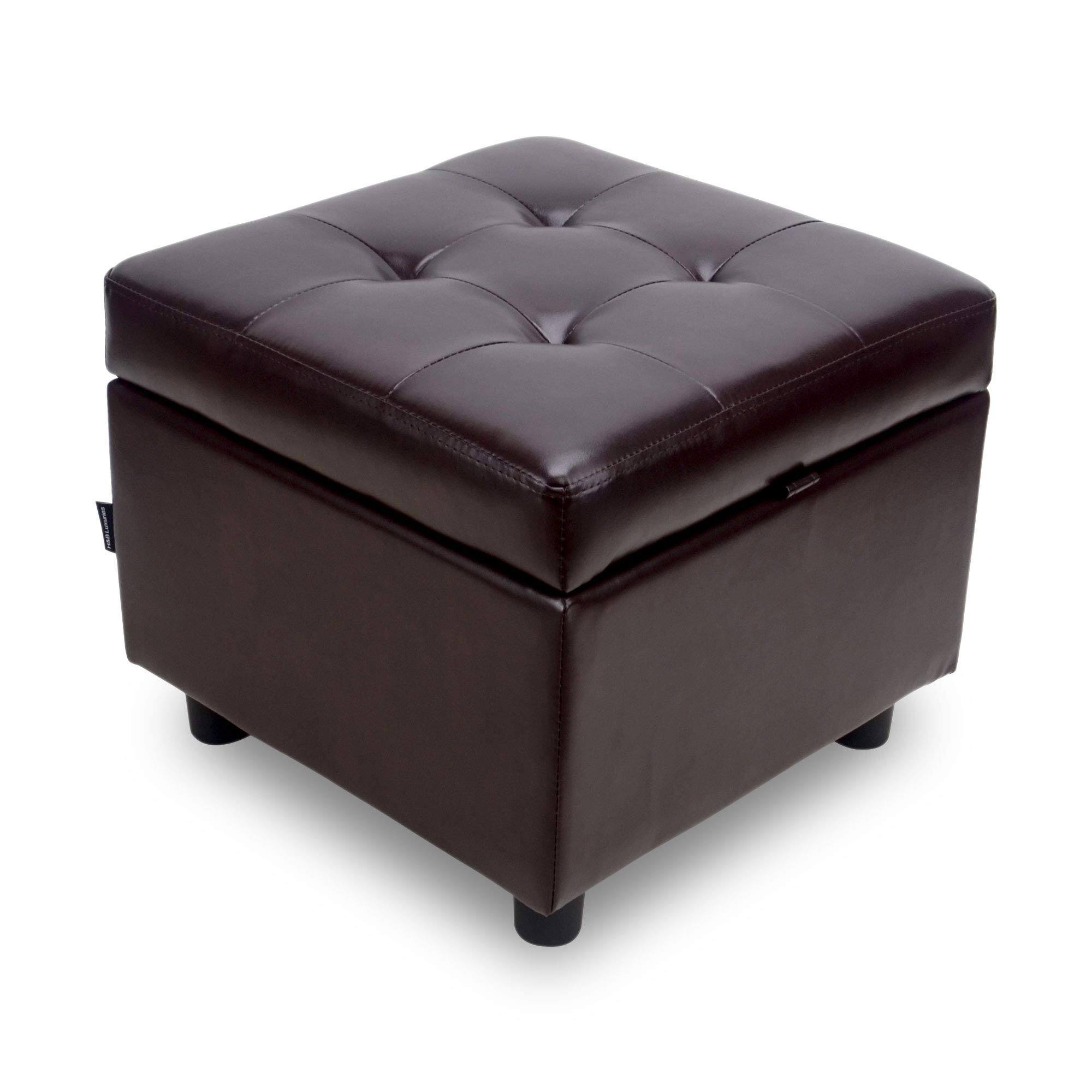 JETRANSPORT - Tufted Leather Square Flip Storage Ottoman Cube Foot Rest (brown Storage) - Brown With Storage