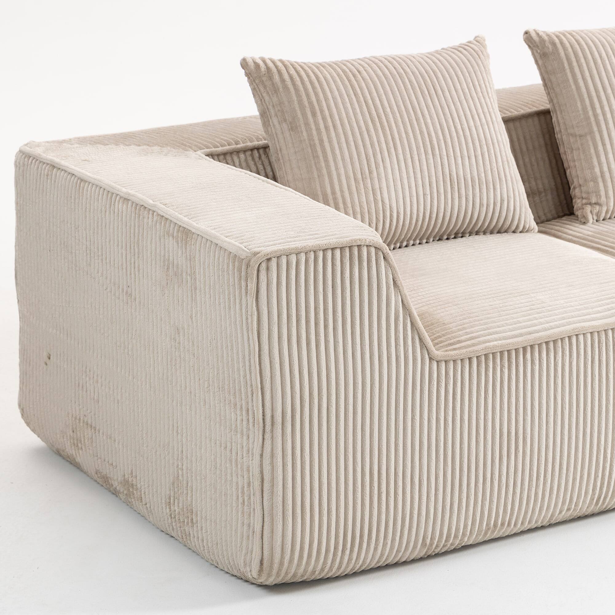 Alt View 2. Resenkos - Sctional Couches Set, Soft Durable Corduroy Upholstery Sofa, Multi-Person Comfort, Cushions - Beige.