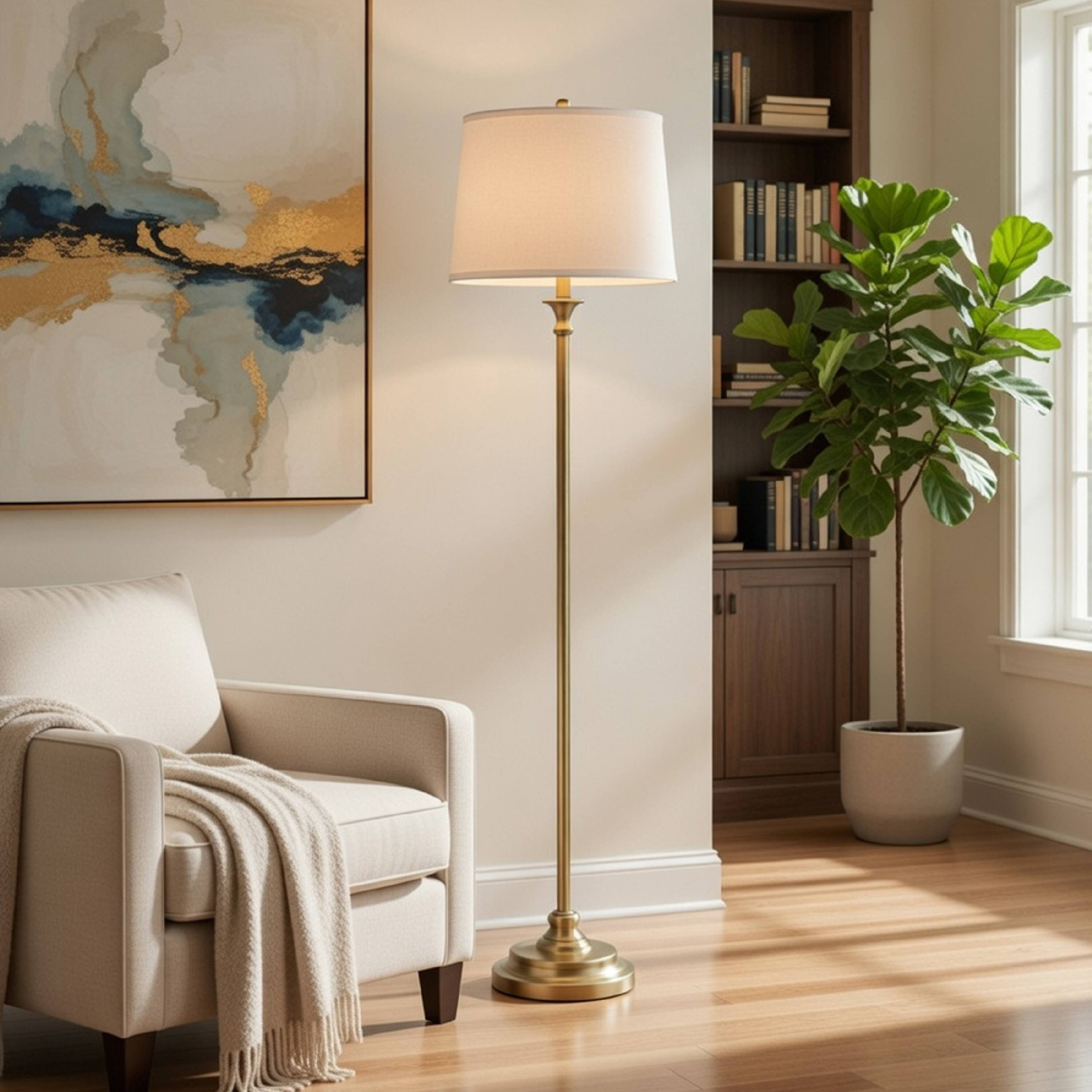Alt View 4. Manhattan Lane - Floor Lamp with Hardback Linen Shade, 61 Inch.