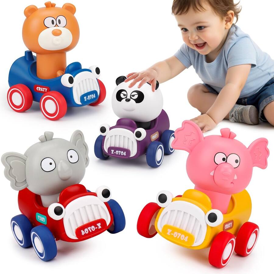 Auledio Push pull toy car piece set, animal racing car toys