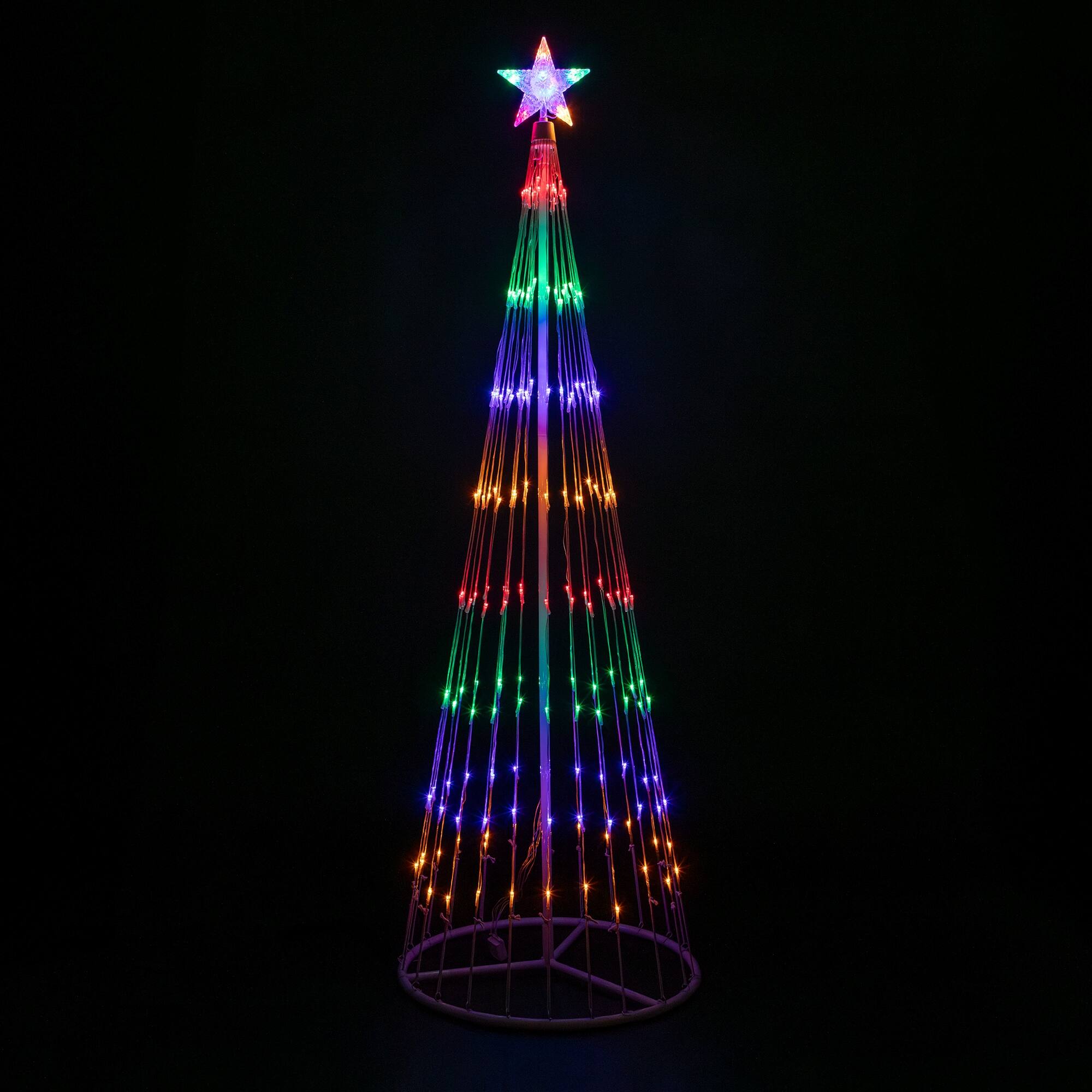 Front. Northlight - LED Lighted Multi-Function Outdoor Christmas Cone Tree - 6' - Multi-Color - White.