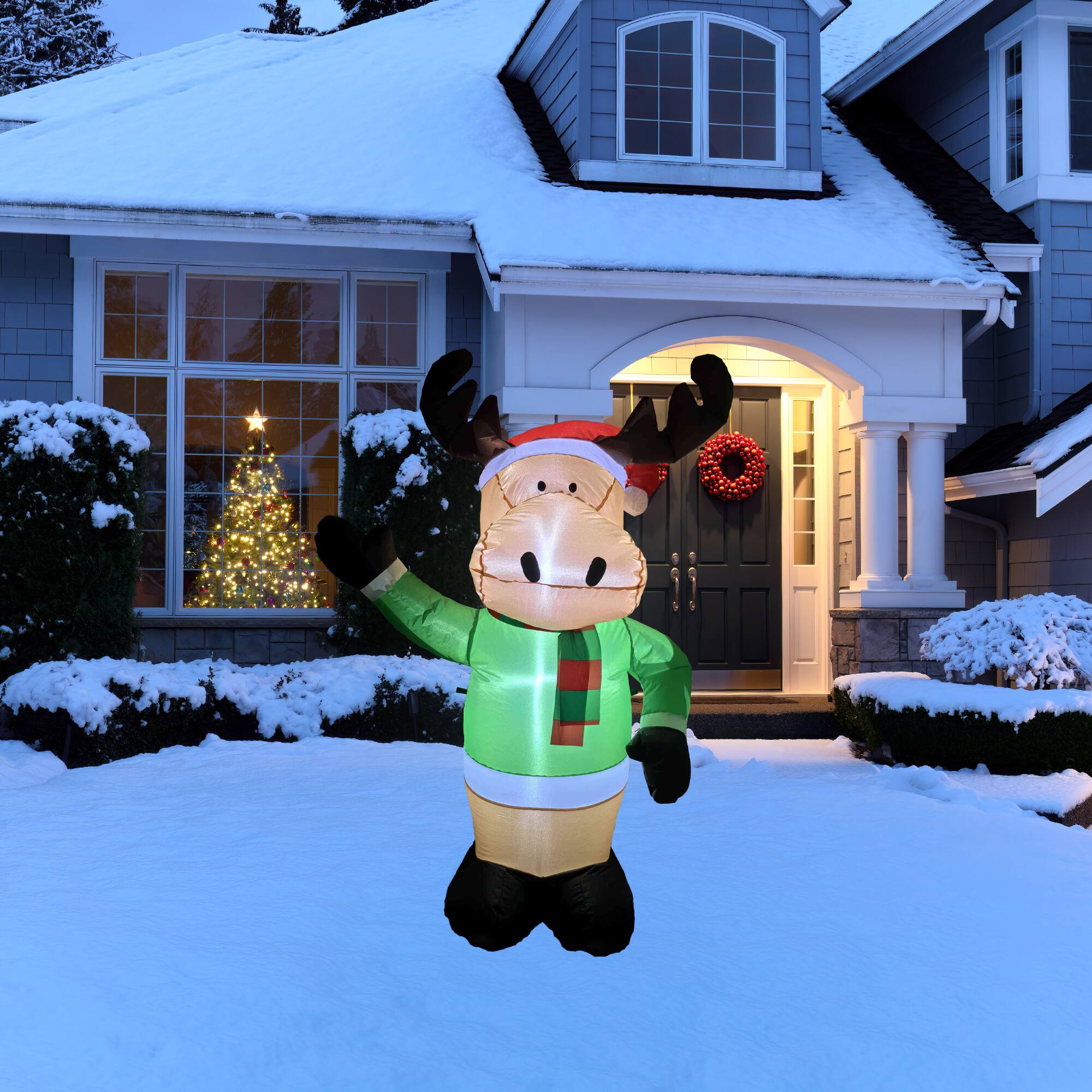 Front. Northlight - Lighted Inflatable Moose Outdoor Christmas Decoration - 4.25' - Brown.