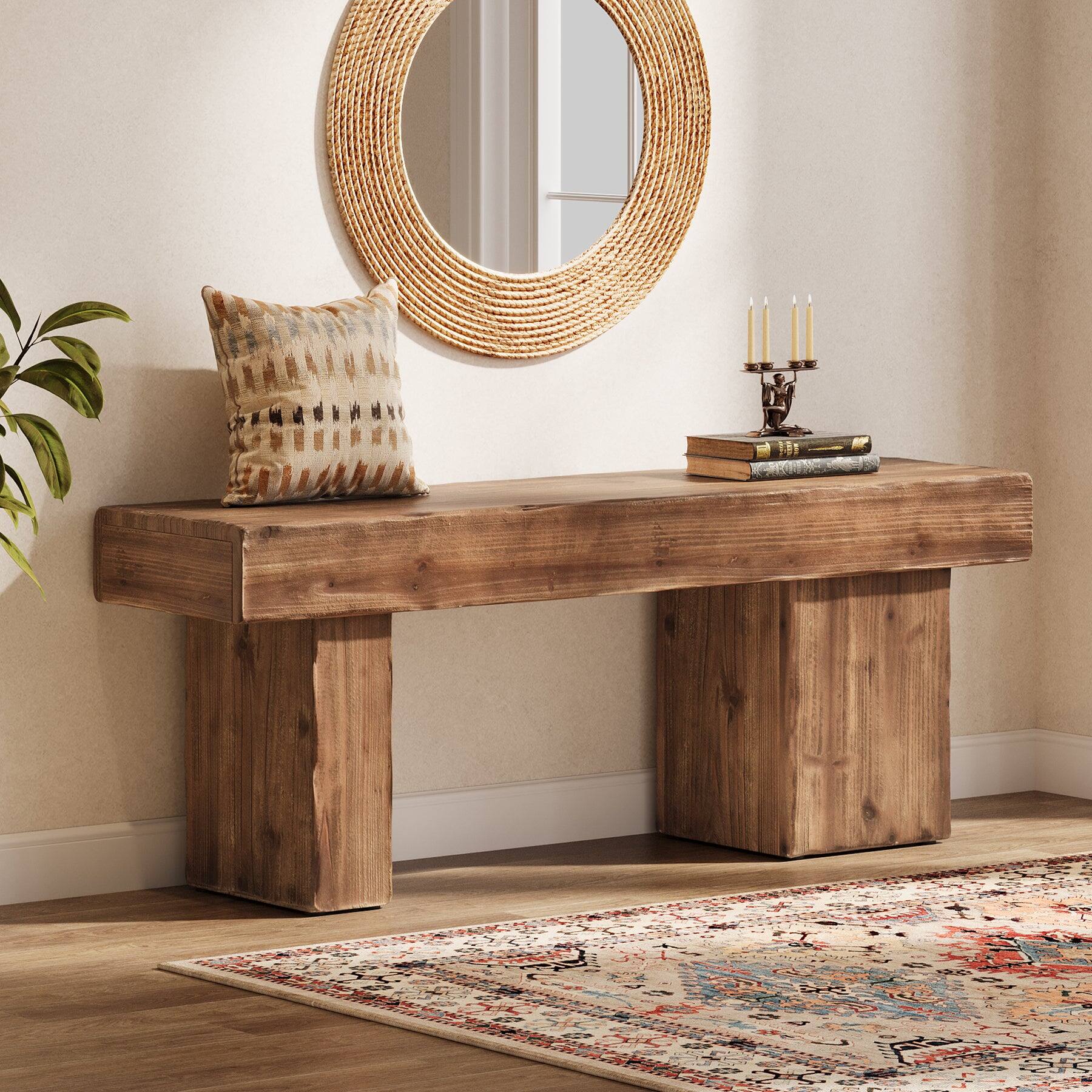 Front. Tribesigns - Office Reception Bench with Solid Wood Construction, for Office Entryways and Waiting Areas - Brown.
