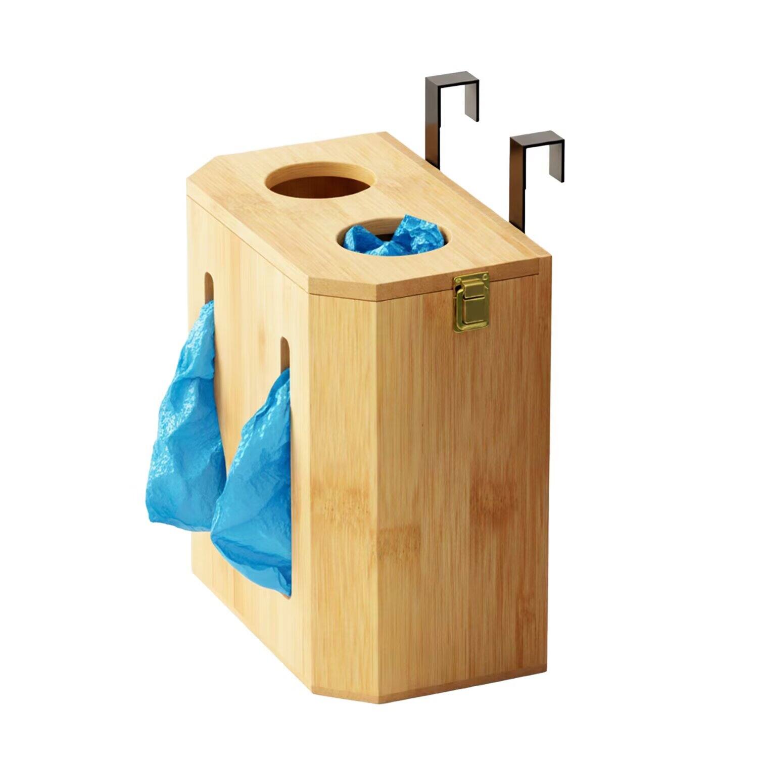 Front. Tooloton - Under Sink Bamboo Dispenser and Holder for 2-in-1 Garbage Bag Rolls, Kitchen Storage Organizer - Natural.