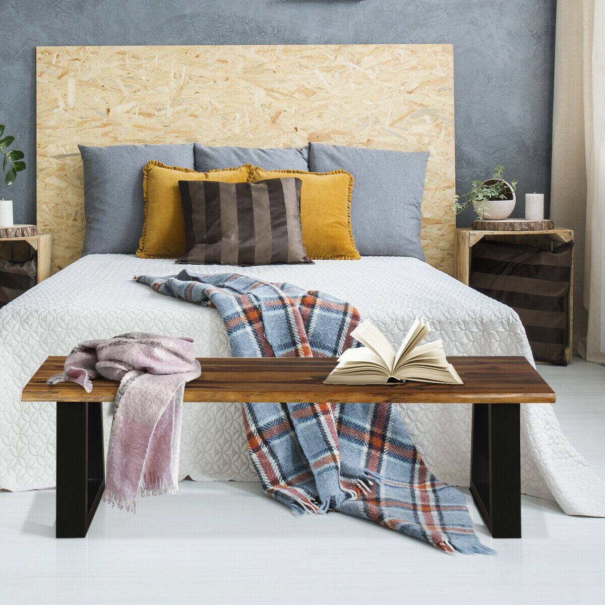 Alt View 9. Gymax - Gymax Solid Acacia Wood Patio Bench Dining Bench Outdoor W/Rustic Metal Legs - Brown + Black.