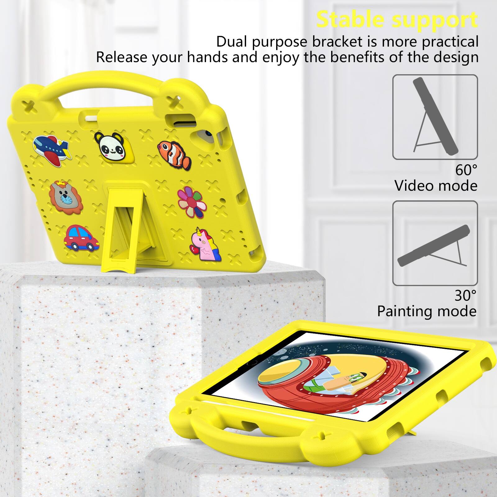 Stable support  
Dual purpose bracket is more practical  
Release your hands and enjoy the benefits of the design  

60° Video mode  
30° Painting mode