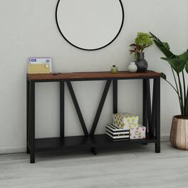 Emma + Oliver - Owen Modern Farmhouse Entryway Console Accent Table - Walnut Top/Black Frame