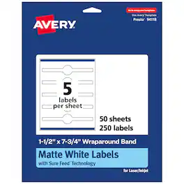 Avery - Matte Wraparound Labels, 1-1/2" x 7-3/4", 250 Total - White