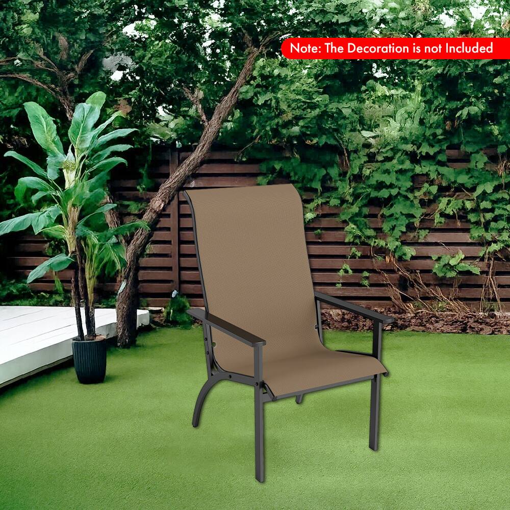 Angle. Hivvago - Outdoor Metal Frame Adirondack Chair with Tall Backrest for Garden or Porch - Coffee.