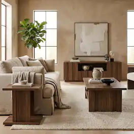 ModernMate - 4-Piece Fluted Modern Living Room Set, 78.7 In TV Stand with Storage Cabinet, Coffee Table and 2 End Tables - Walnut