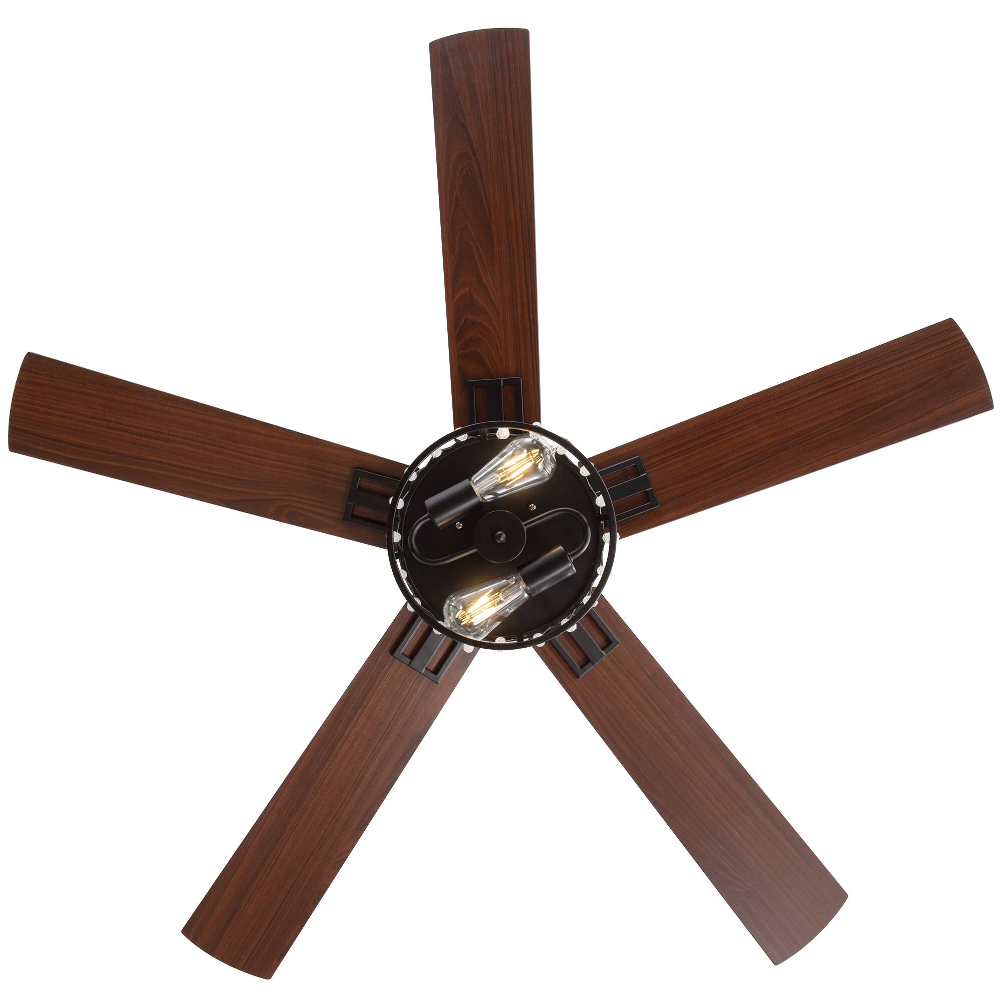 Alt View 10. Breezary - 52-Inch Ceiling Fan with Light, Crystal Cage Shade, Dual-Color Reversible Plywood Blades, DC Motor, 2 Downrods - black and walnut.