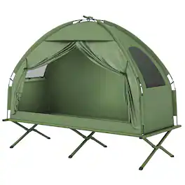 Outsunny - Tent Cot, Single Person Folding Cot Combo, Off-Ground Tent - Green