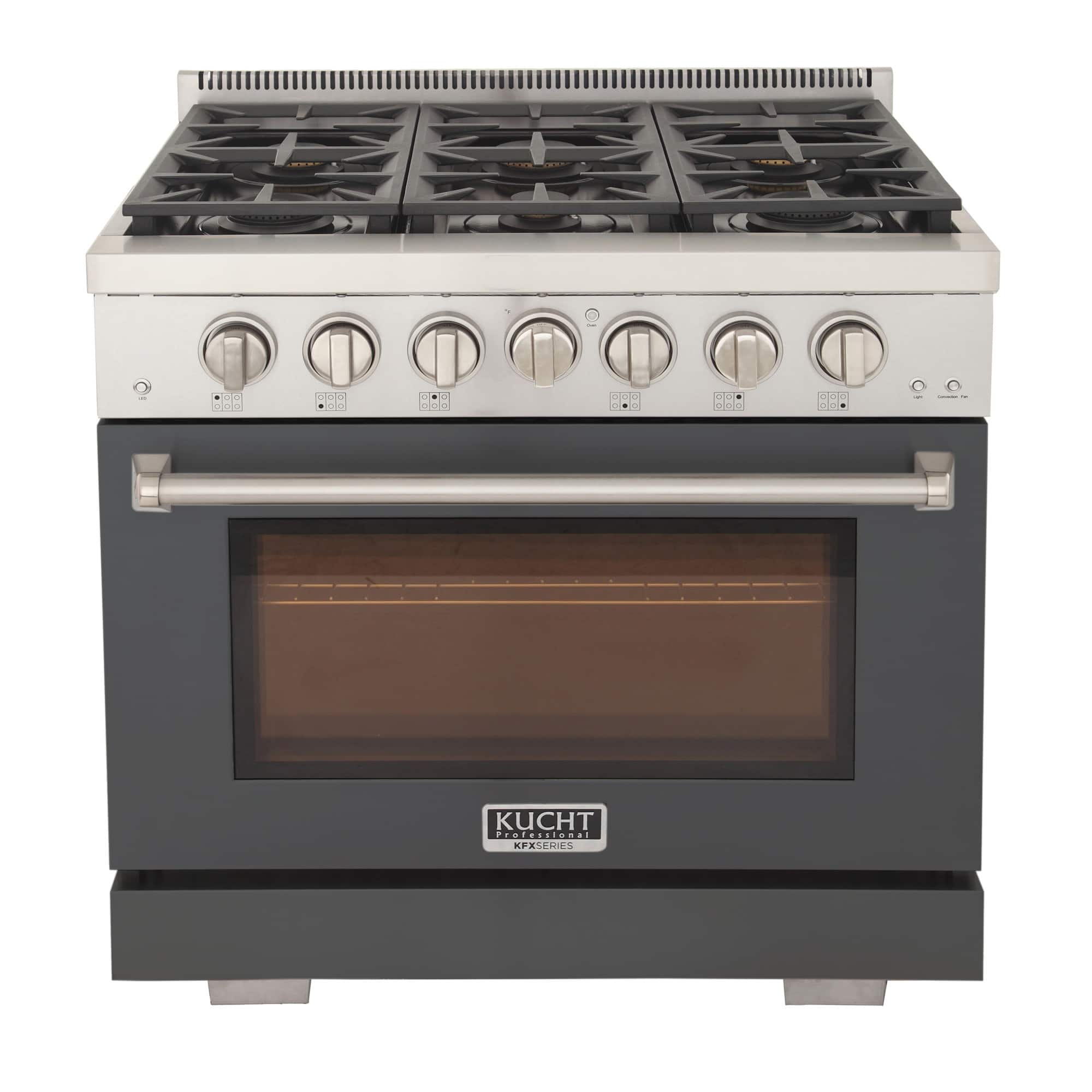 Kucht - Professional 36 in. 5.2 cu. ft. Natural Gas Range and Convection Oven in Cement Gray with True Simmer Burners - Cement Gray