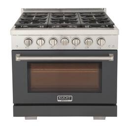 Kucht - Professional 36 in. 5.2 cu. ft. Natural Gas Range and Convection Oven in Cement Gray with True Simmer Burners - Cement Gray