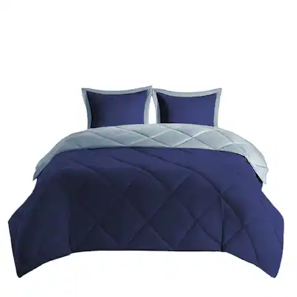 Front. Gracie Mills - Gracie Mills Vicente Reversible Diamond Quilt Down Alternative Comforter Set with 3M Scotchgard Protection - Navy/Light Blue.