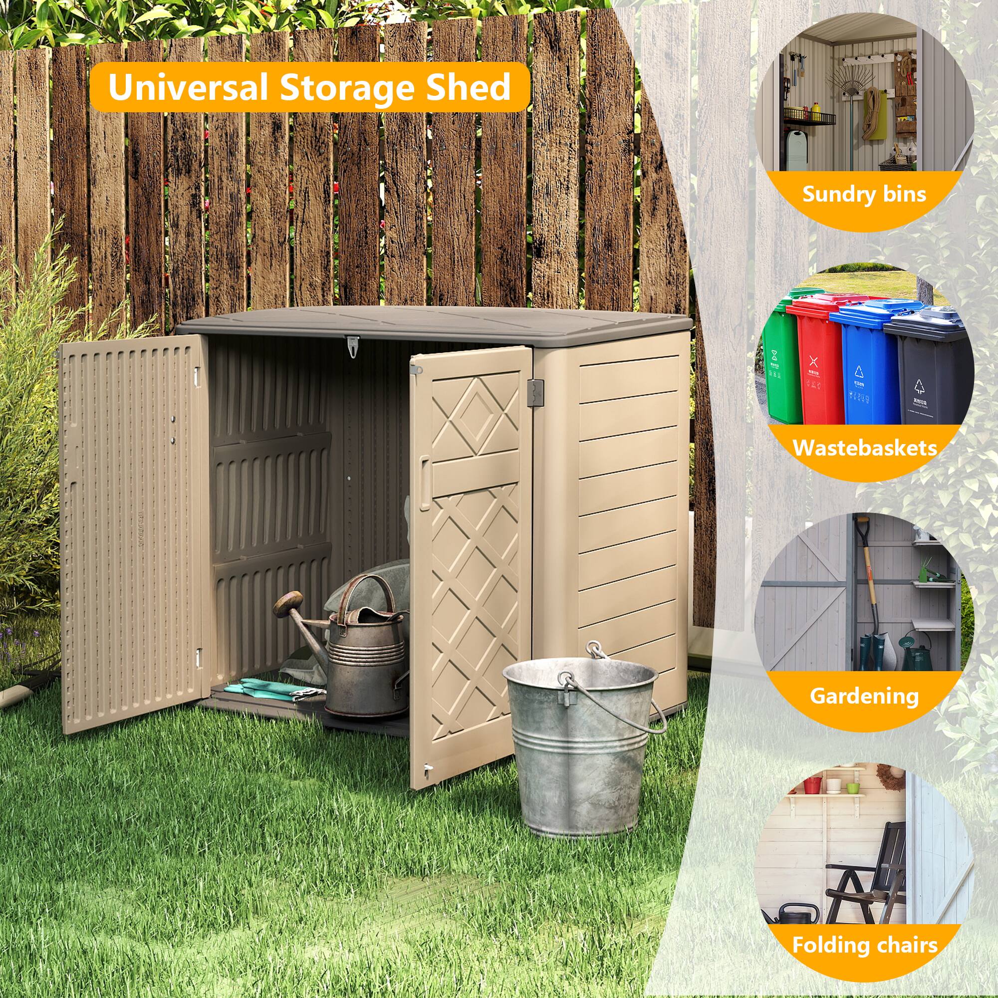 Universal Storage Shed  
- Sundry bins  
- Wastebaskets  
- Gardening  
- Folding chairs