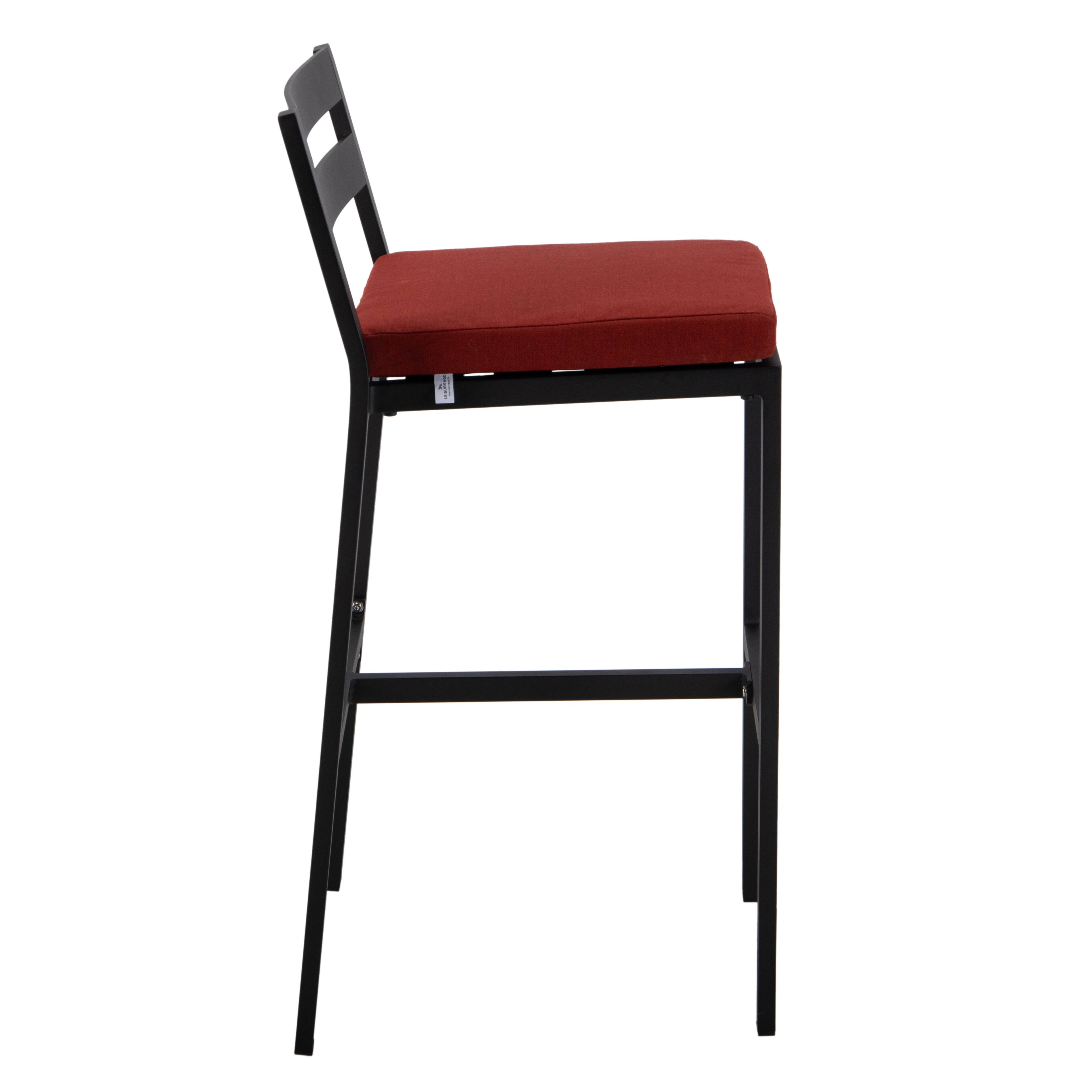 Alt View 4. LeisureMod - Chelsea 2-PCS Modern Outdoor Barstool, Powder-Coated Aluminum Patio Stool with Cushion - Cherry.