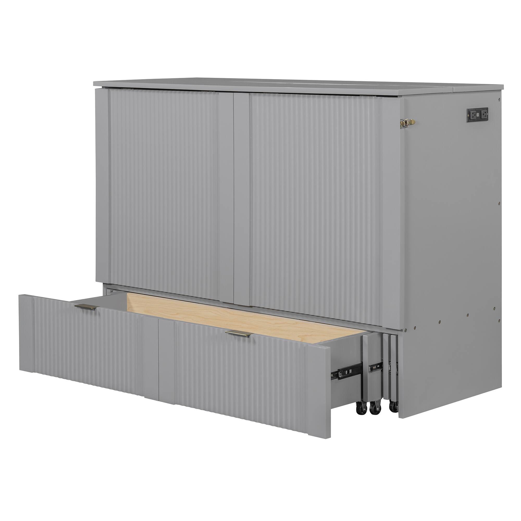 Alt View 10. Tiramisubest - Full Size Murphy Bed with Drawer, Sockets, USB & Pulley, Gray - Gray.