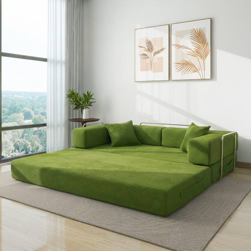 Alt View 2. Dyonery - 78" Foldable Floor Sofa Bed, 4-in-1 Futon Compressed Convertable Sleeper Sofa,Pillow Back Support Armrest - Green.