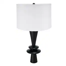 Luckbyte - D15x26.7" Black Aluminum Table Lamp Round Accents White Drum Shade Lamp Shade Assembly Required