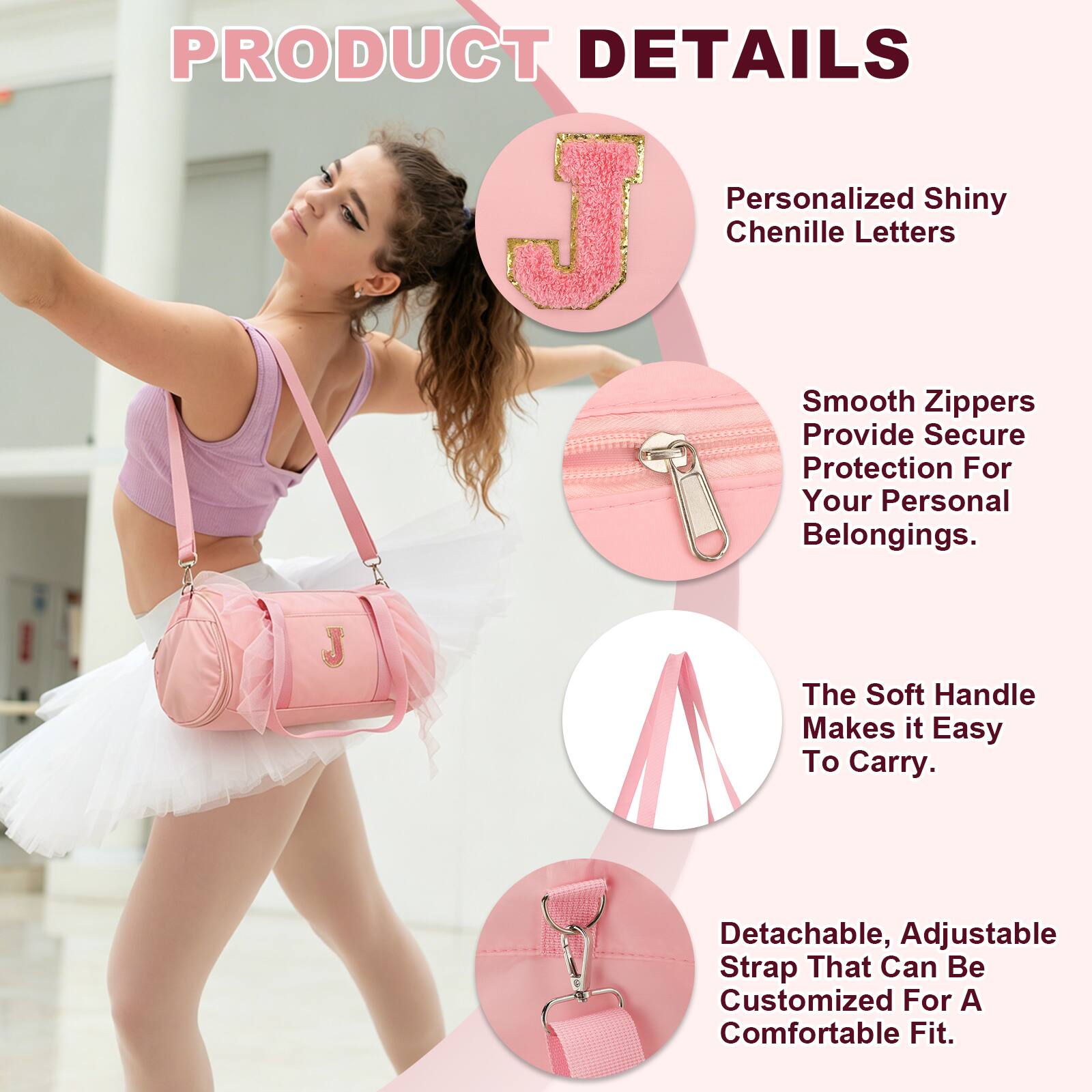 PRODUCT DETAILS

- Personalized Shiny Chenille Letters
- Smooth Zippers Provide Secure Protection For Your Personal Belongings
- The Soft Handle Makes it Easy To Carry
- Detachable, Adjustable Strap That Can Be Customized For A Comfortable Fit