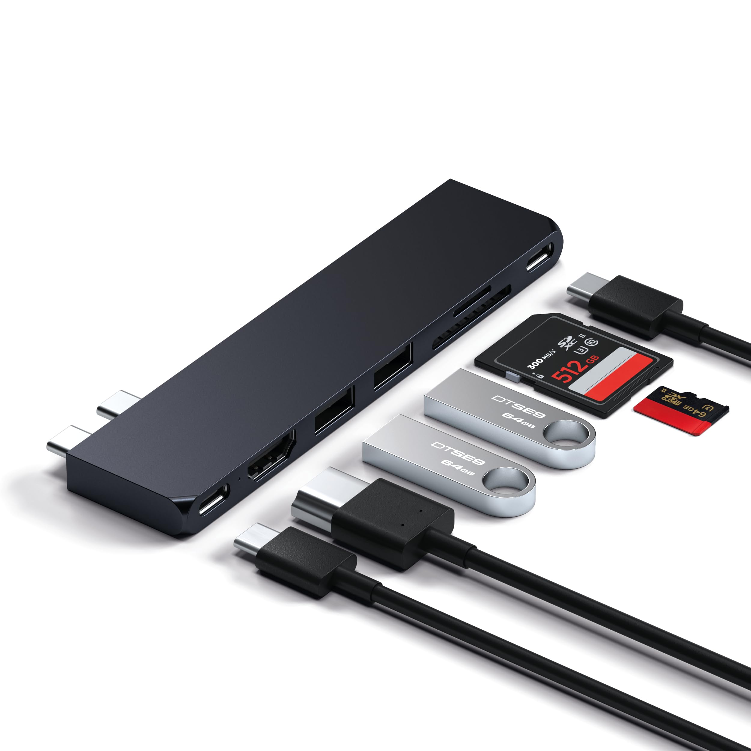 Satechi 7 in 1 USB C Hub Multiport Adapter Pro Slim Midnight