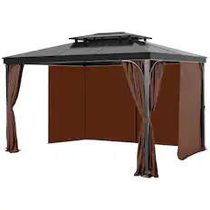 Front. VEVOR - Gazebo Curtains Outdoor, 12' x 10' x 7' Gazebos, 4-Panel Sidewall Gazebo Privacy Curtains with Zippers, Outdoor Curtain - Coffee.