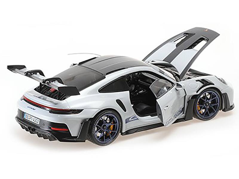 Left. Minichamps - 2022 Porsche 911 992 GT3 RS Weissach Package Gray Metallic Blue Accents Limited Edition 649pcs 1/18 - Gray Metallic Blue.