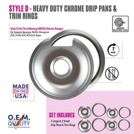 Range Kleen - 1056RGE8 Style D 8pk Heavy Duty Chrome Drip Pans and Trim Rings, 2 each Large and Small