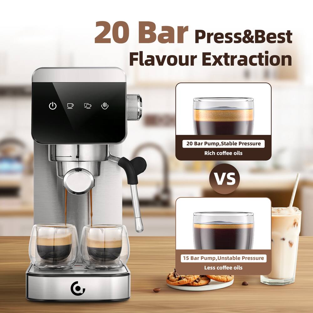 20 Bar Press & Best Flavour Extraction

20 Bar Pump, Stable Pressure, Rich coffee oils

VS

15 Bar Pump, Unstable Pressure, Less coffee oils